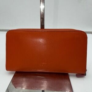 Baekgaard Orange Leather Zip Around Wallet Purple Interior Organzier